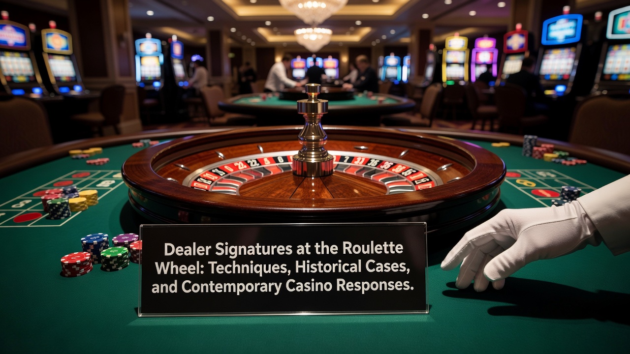 Casino roulette tafel met croupier en spelers in actie