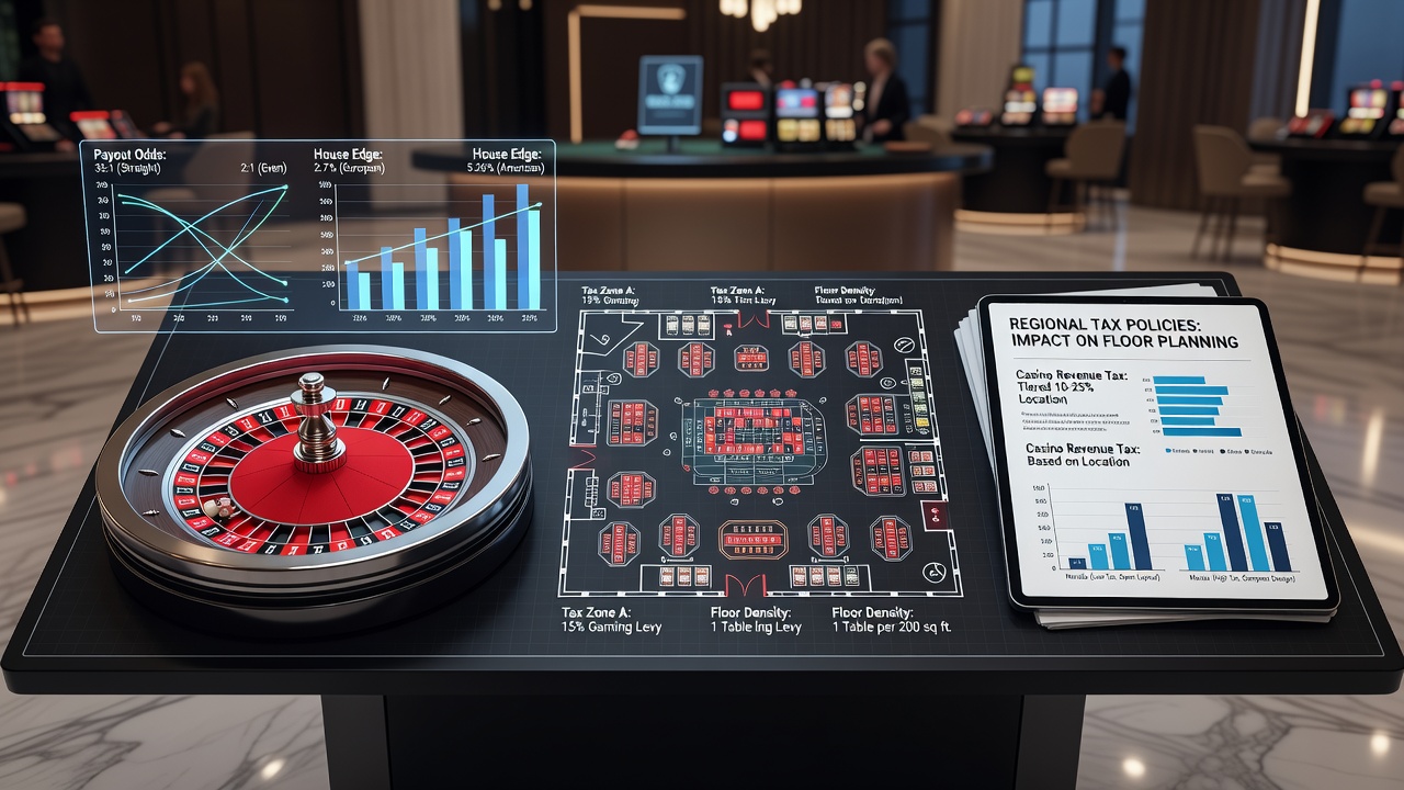 Casino vloerplanning met roulette tafels en belasting gerelateerde indelingen