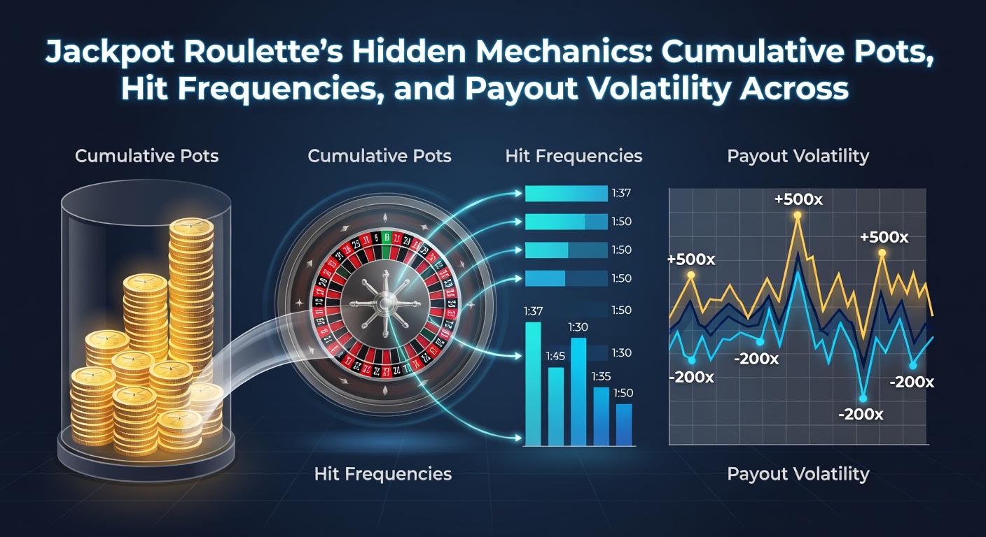 Vergelijkende tabel van uitbetalingsvolatiliteit en hit frequenties over jackpot roulette varianten, met grafieken van potgroei en RTP-curves