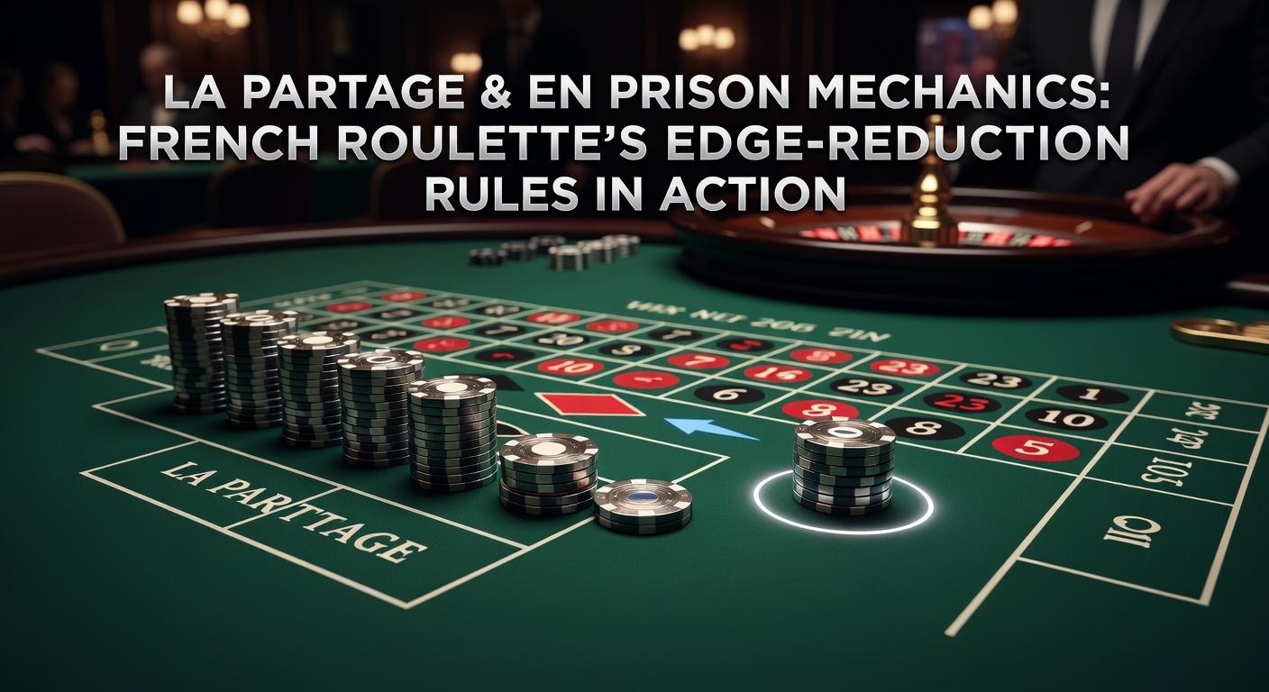 Franse roulette tafel met La Partage en En Prison aanduidingen, zichtbaar op een live casino scherm