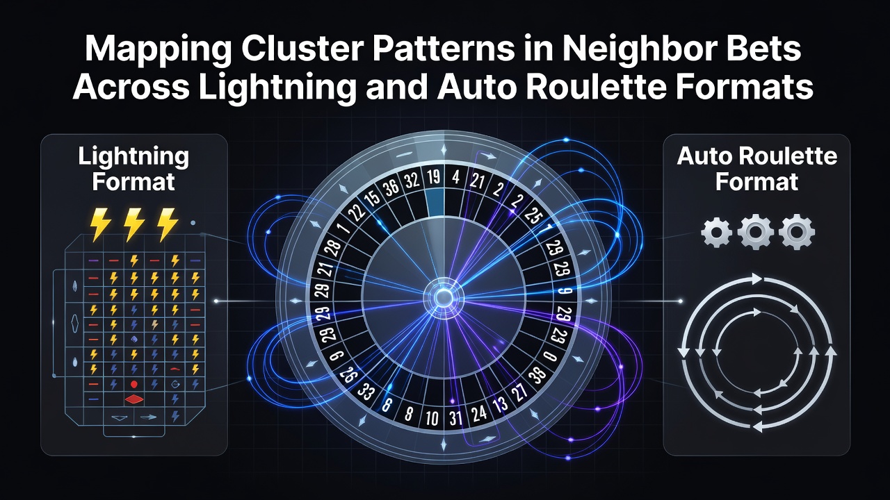 Visualisatie van clusterpatronen in buurbets op een Lightning Roulette wiel