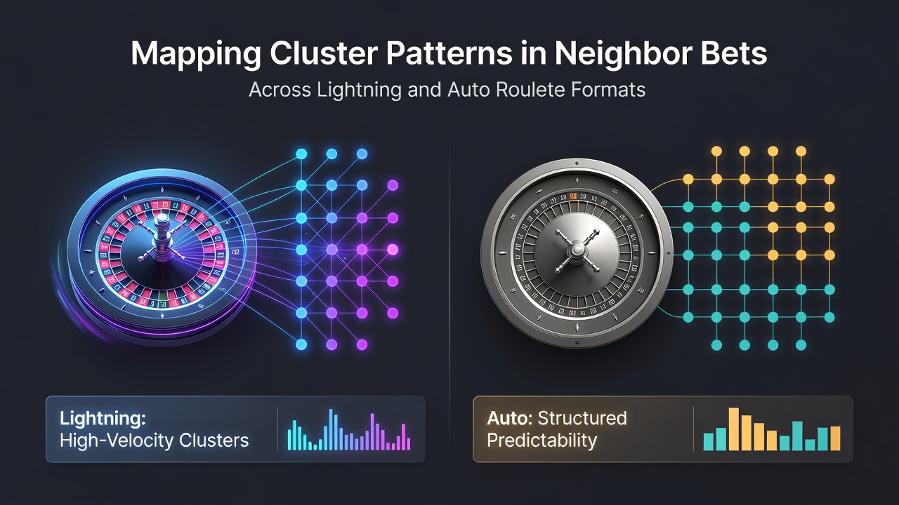 Grafiek die clusterpatronen vergelijkt tussen Lightning Roulette en Auto Roulette met focus op buurbets