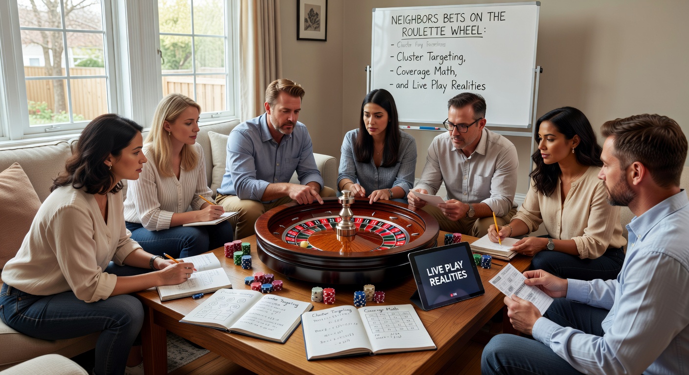 Roulettewiel met gemarkeerde buurnummers voor een typische neighbors bet, inclusief het centrale nummer en omliggende sectoren