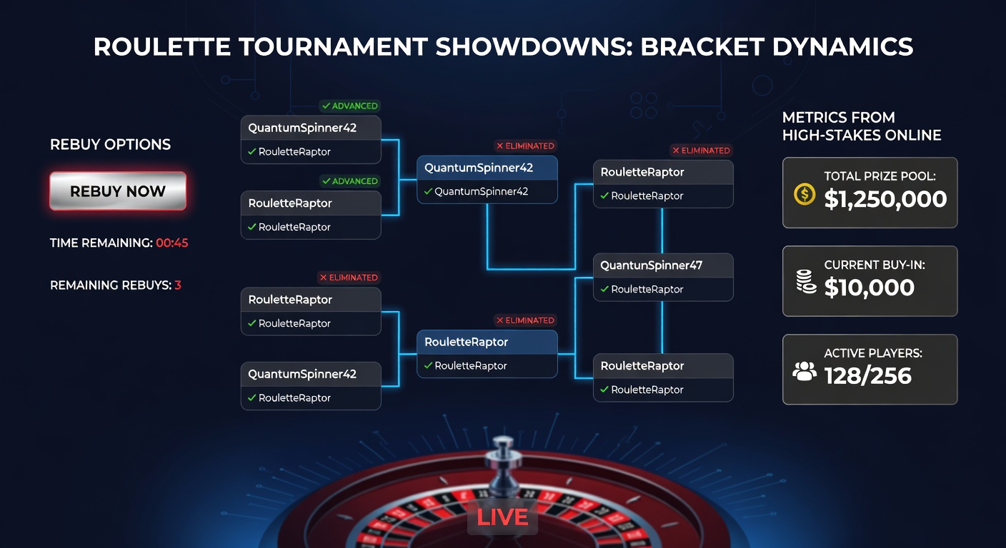 Grafiek met rebuy statistieken en bracket progressie in een online roulette toernooi
