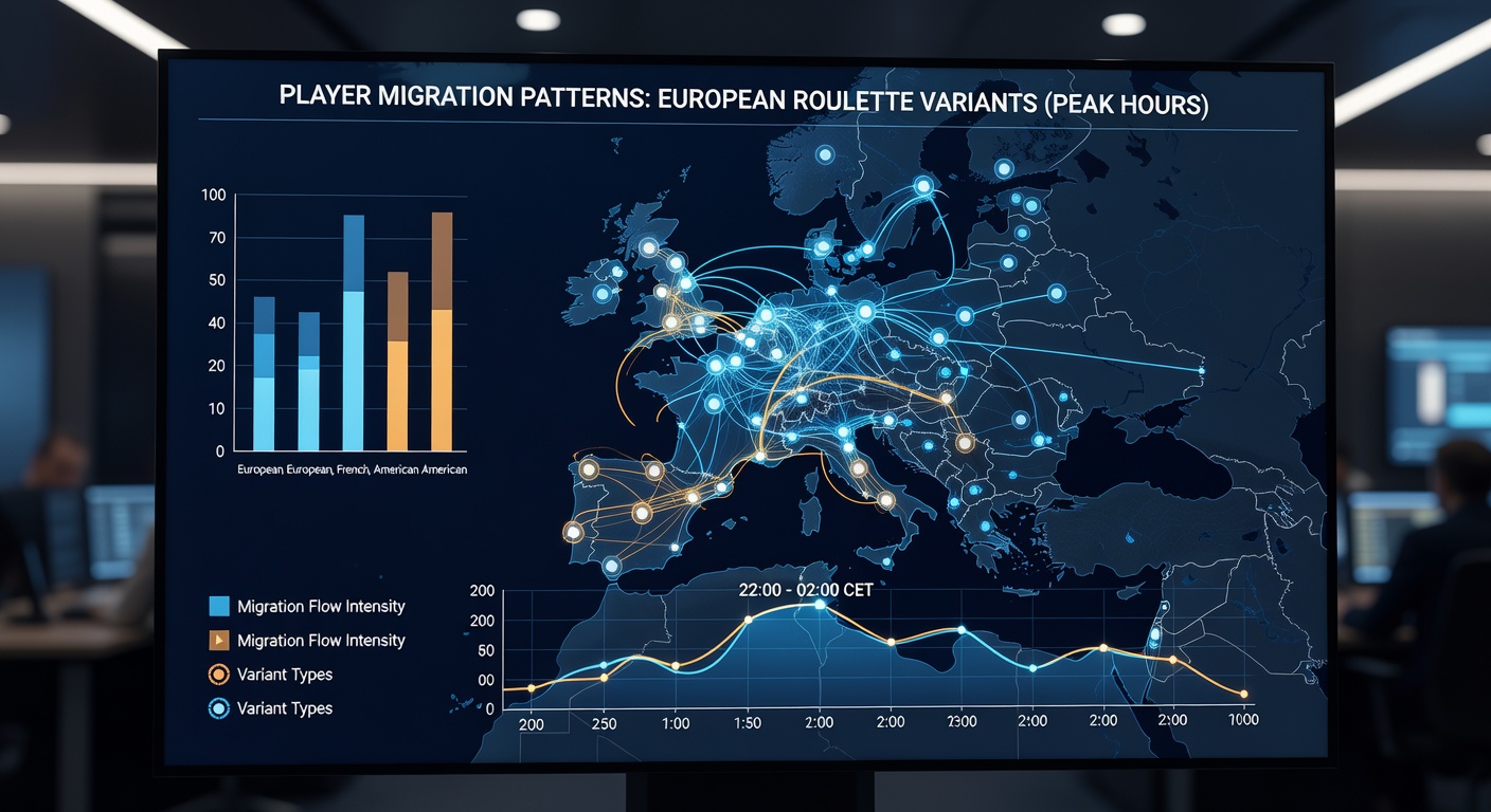 Grafiek die migratiestromen tussen roulette varianten illustreert tijdens piekuren
