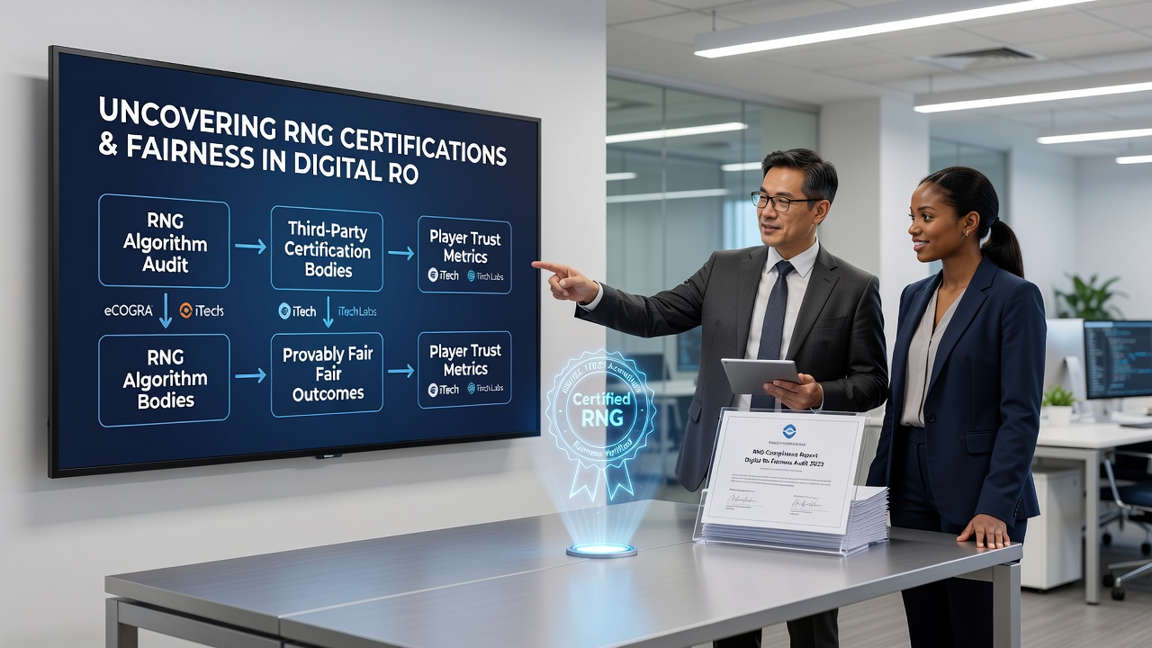 Technicus die RNG-testresultaten analyseert op een computerscherm in een gecertificeerd laboratorium