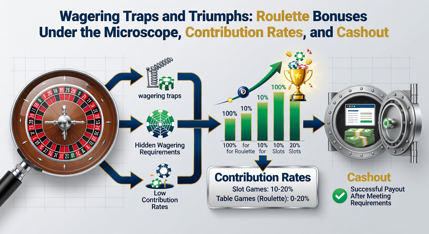 Tabel met voorbeeld bijdraagpercentages voor roulette inzetten versus slots, highlightend de typische 10-20 procent roulette bijdrage