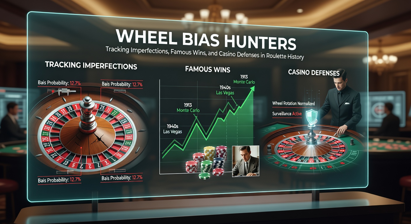 Een klassiek roulettewiel uit de 19e eeuw, met zichtbare slijtage die biases veroorzaakt